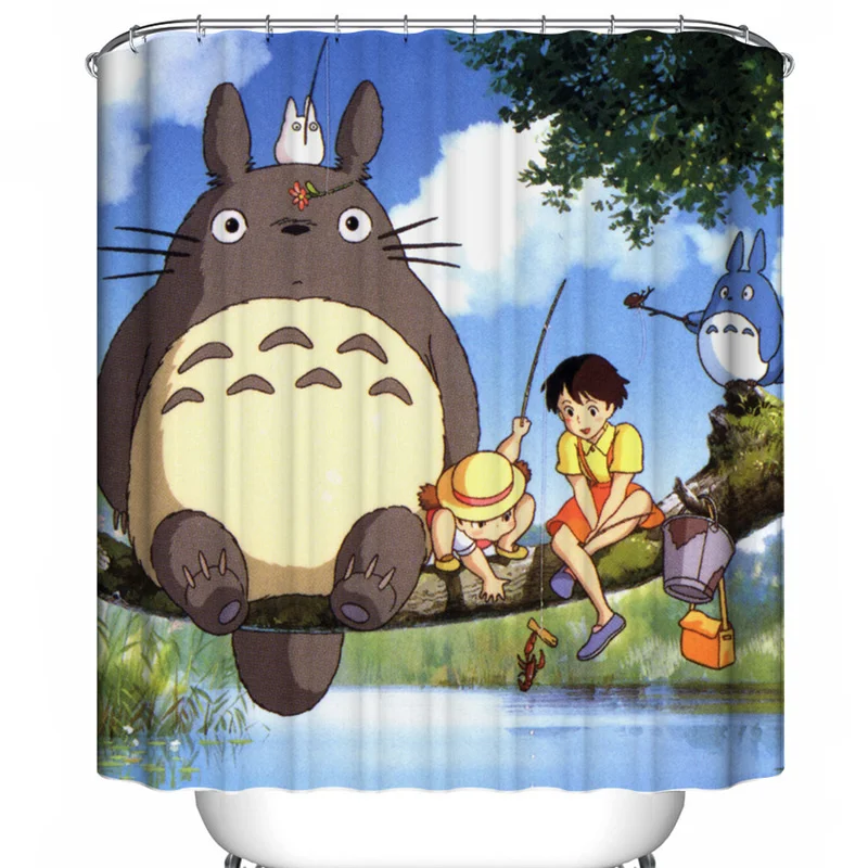 

Anime Totoro My Neighbor Cat Shower Curtains Waterproof Bathroom Decor With Hooks 3D Girls Boys Gifts