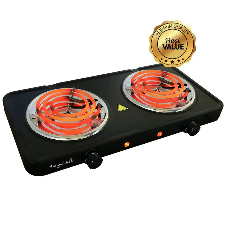 

Portable Ultra Lightweight Dual Coil Burner Cooktop Buffet Range in Matte Black