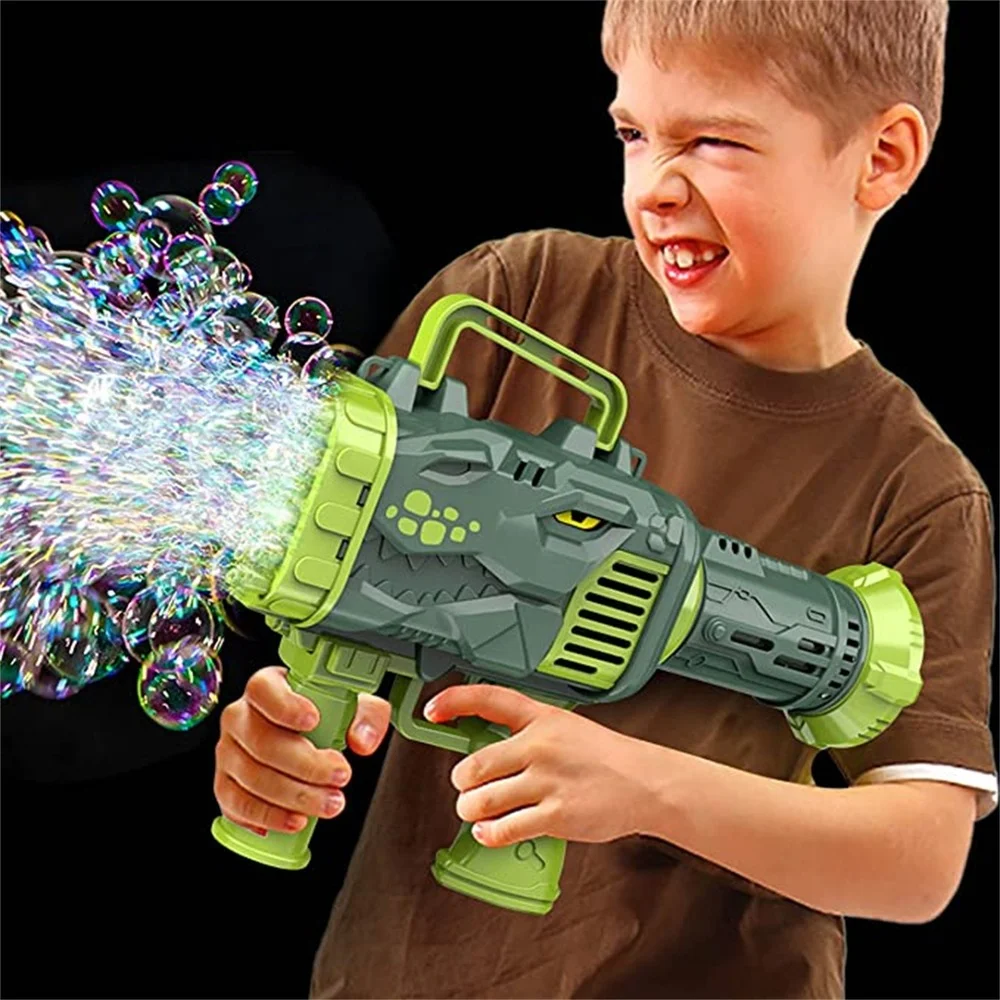 

32-Hole Electric Dinosaur Bubble Maker Machine Gun Toys Funny Children Outdoor Automatic Bubble Guns With Light Toy For Kid Gift