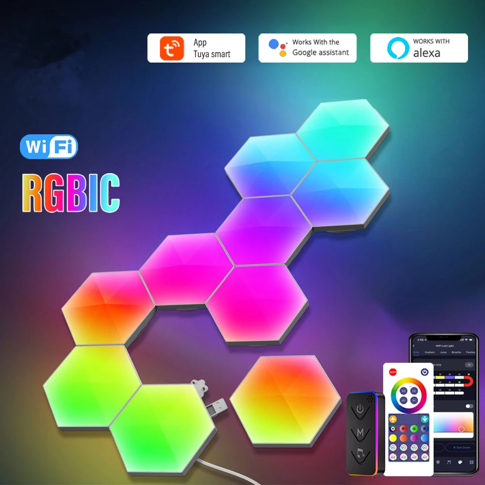 

3/6/10PCS RGBIC Smart Lights Led Hexagonal Lamps Indoor Atmosphere Wall Lamps Voice Control APP Night Light Game Home Room Decor