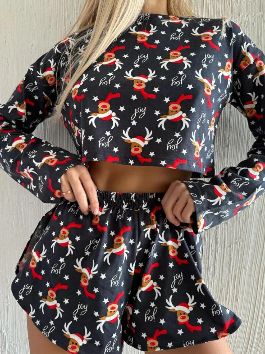 Mozuleva новый женский пижамный комплект модный рождественский топ с принтом оленей