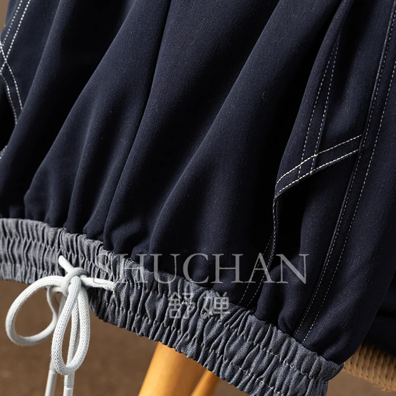 Джинсовые новые синие контрастные цветные эластичные брюки с завышенной талией