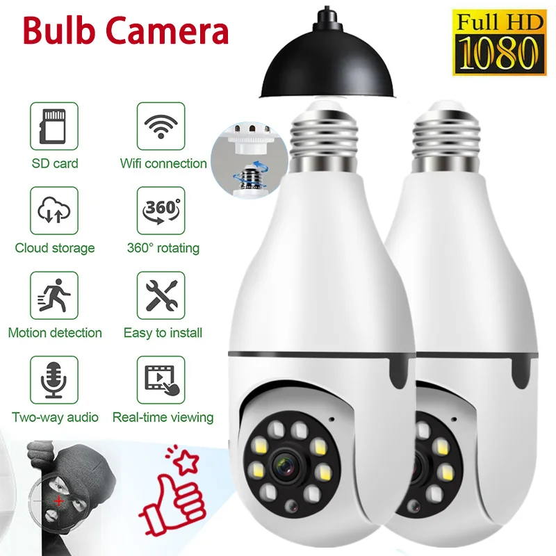 

Wifi E27 Bulb Surveillance Camera Night Vision Full Color Automatic Human Tracking 4X Digital Zoom Video Security Monitor Cam