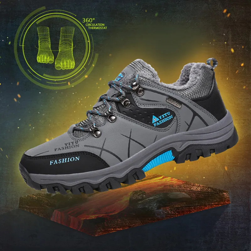 Men Anti-Skid Warm Plush Hunting Climbing Shoes Comfortable Women Durable Trekking Hiking Shoes Male Sports Sneakers Outdoor