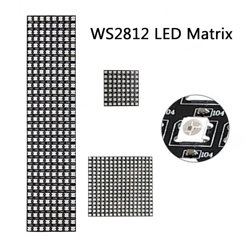 WS2812B Матрица 8x8 8x32 16x16 Светодиодная панель индивидуально Адресуемая Гибкая модуль
