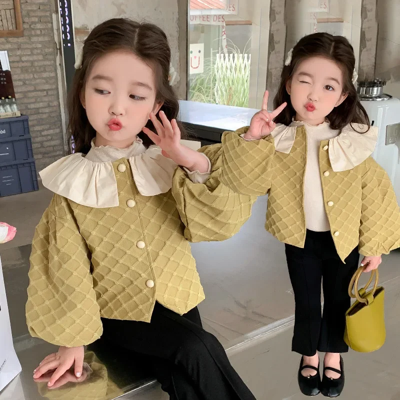 Стильный женский детский джемпер осень 2023 новая клетчатая куртка топ среднего