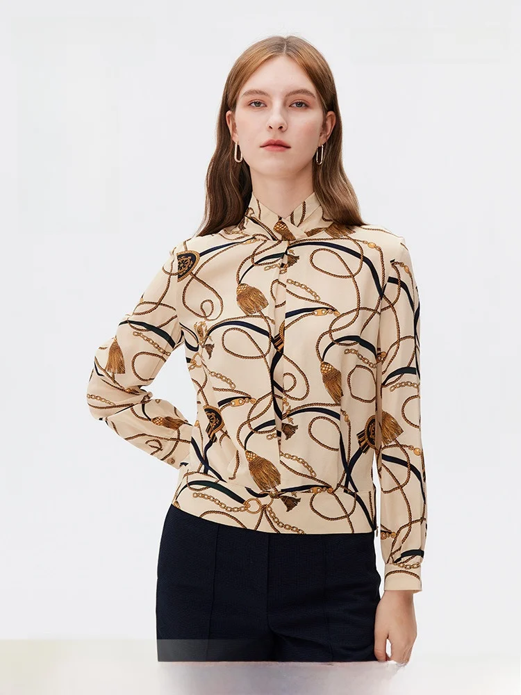 [Выбор шелка] Scofield Женская одежда Рубашка с цепочкой в стиле ретро Рубашки из