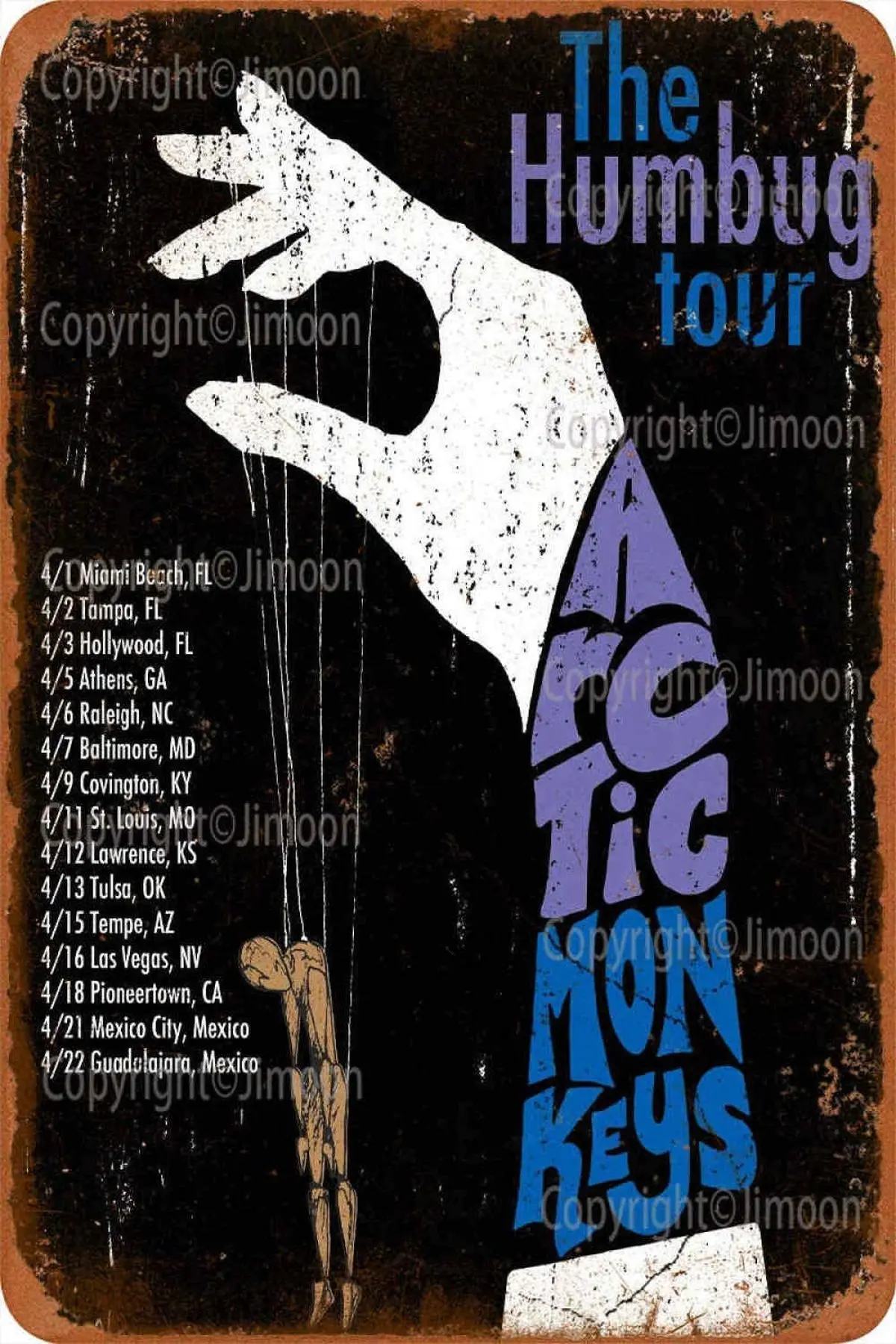 

Arctic, Monkeys The Humbug Tour Vintage Tin Sign Art Iron Painting Rusty Poster Decoration Aluminum plaque