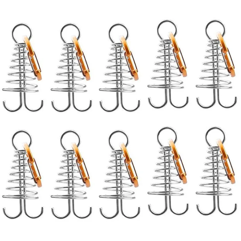 

10Pcs Spiral Shaped Spring Octopus Deck Peg With Carabiner Hook Durable Rope Buckle Tent Hook Board Peg Camping Hiking