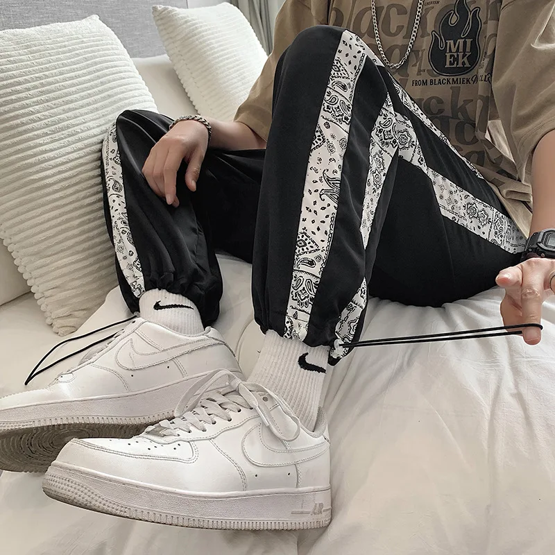 Уличный стиль лоскутные повседневные брюки мужские летние модные свободные