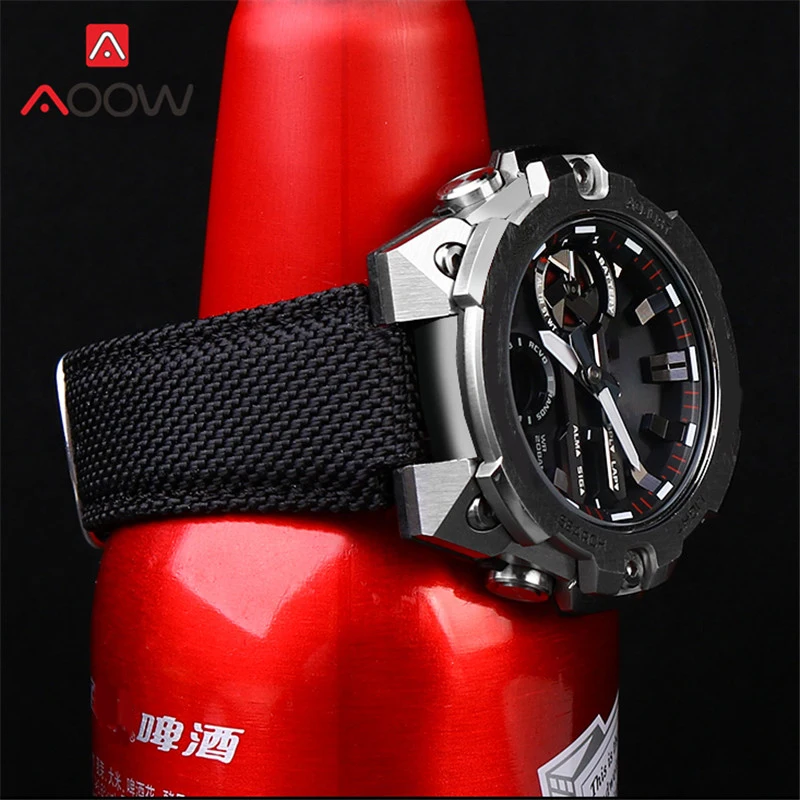 Quality Nylon Cowhide Strap for Casio G-Shock G-Steel GST-B400 Stainless Steel Butterfly Buckle Men Replace Bracelet Watch Band