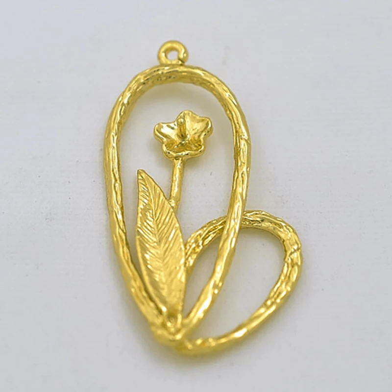 

4pcs Waterdrop hollowed Flower Pendant 24K Real Gold Plated 15.5*31mm Pendant Jewelry Accessories