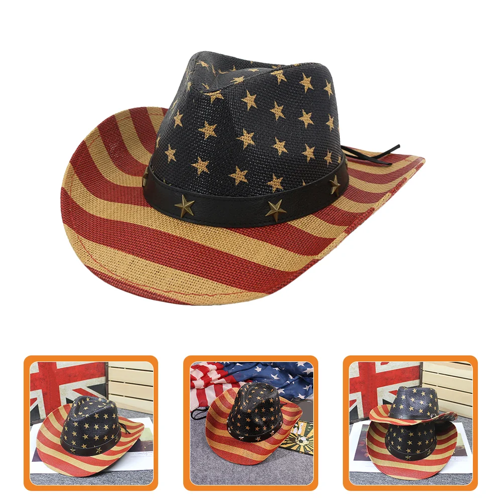 Performing Hats 4th July Accessories Cowboy Straw Boys American Flag Outfit Red Retro Women Fourth Mens