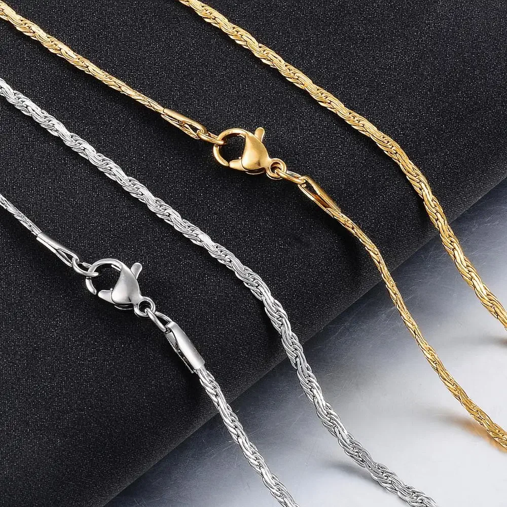 Модное ожерелье из нержавеющей стали с веревочной цепочкой и волнами