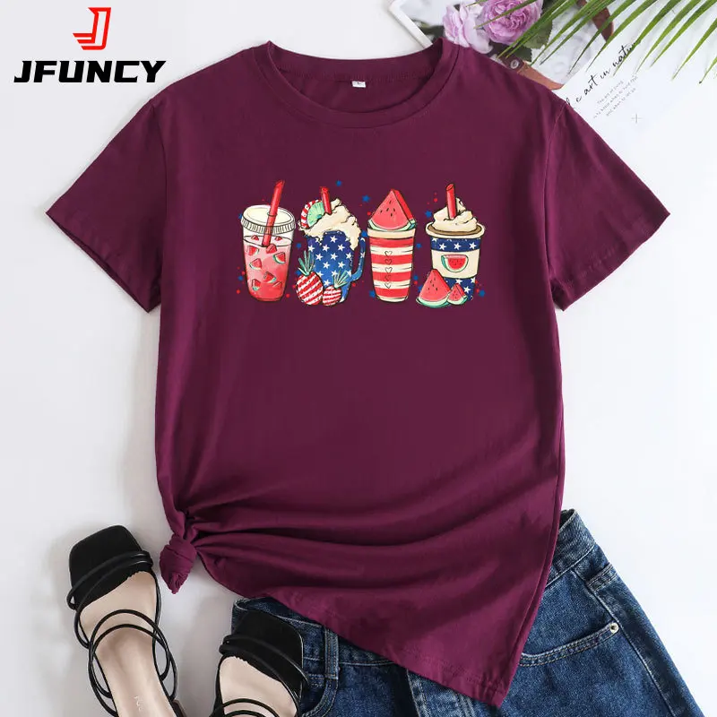 

JFUNCY Woman Oversize Cotton T-shirt 2023 Summer Women's Tees Fashion Short Sleeve Women Tops Female Tshirt New Graphic T Shirts