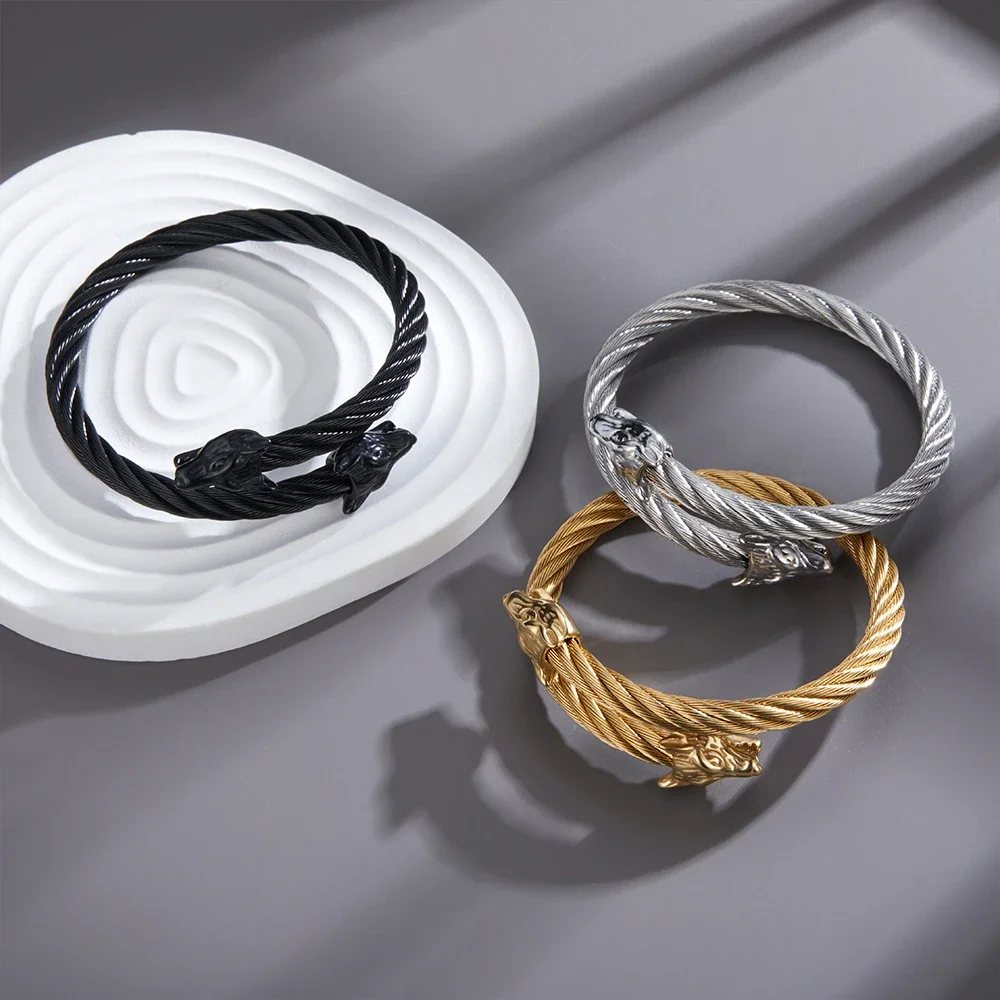 Мужские манжеты в стиле викингов браслет из нержавеющей стали виде животных для