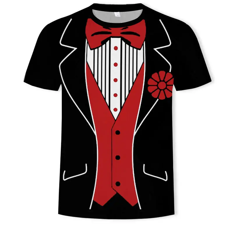 

2022 Hot Men T-shirt Tuxedo T Shirts 3D Print Funny Top Tees Short Sleeve Camisetas Summer Tshirt Streetwear Fake Suit Clothing