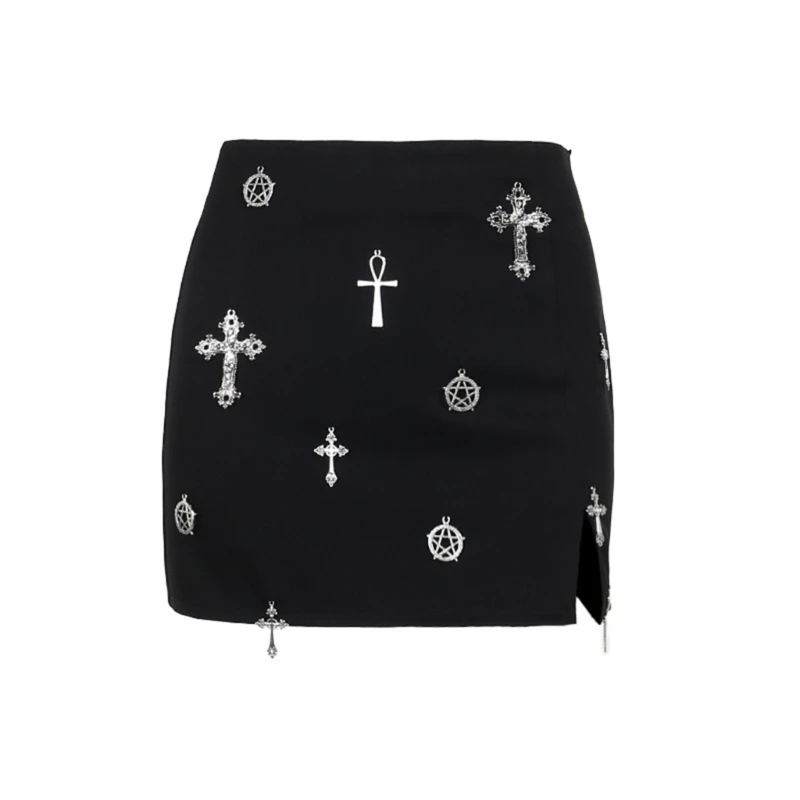 Skirt Leathers Mesh Patchwork Corsets Crop  Tops Punk Goth  Bodycon Mini Skirt