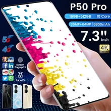 P50 Pro Global Version 7.3Inch Smartphone 6800mAh HD Screen 16+512GB Cell Phone Support 4/5G Android 12 Network Celular