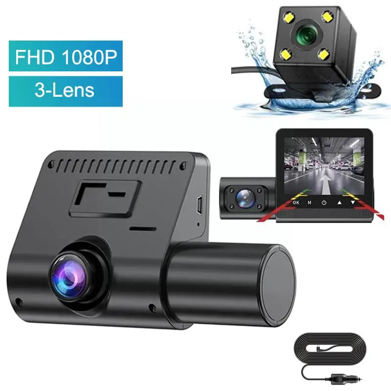 

FHD 1080P Dash Cam 2/3 Lens Car DVR 24H Parking Monitoring Three Recorder Video Way Black Channel 3 Box Video DashCam N8K2