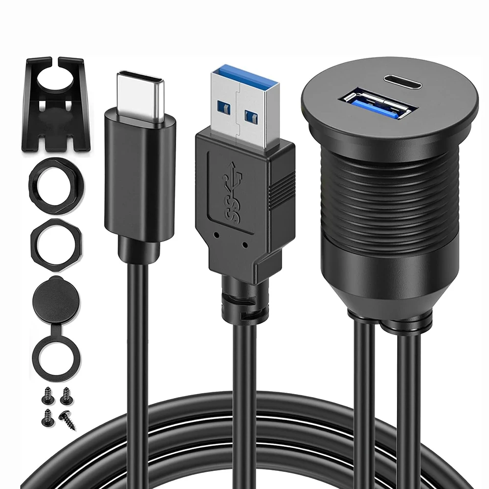 Фото 1 м удлинительный кабель USB-A и Type-C, два порта, между мужчинами и женщинами, панель для скрытого монтажа, водонепроницаемый шнур для приборной панели автомобиля, лодки, мотоцикла №1