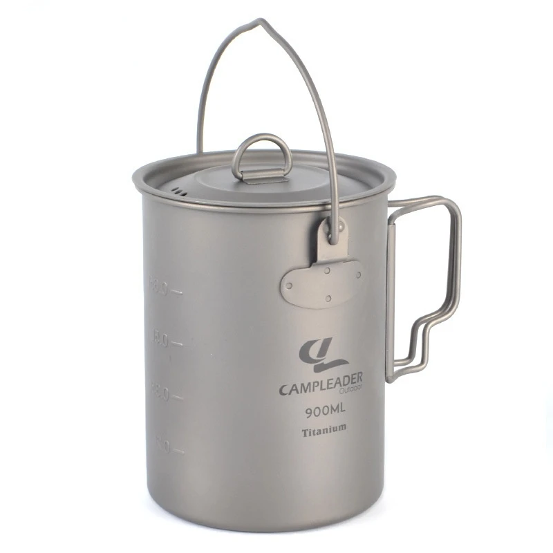 

Outdoor Foldable Portable Single Pot Camping Titanium Pot Pure Titanium Hanging Pot with Lid Picnic Pot 900ml Cooking Supplies