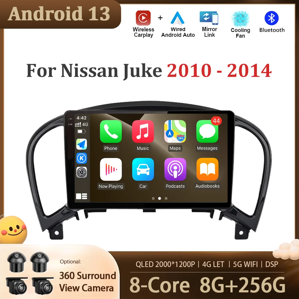 

Wireless CarPlay Car Multimedia Radio Player For Nissan Juke YF15 2010 - 2014 Android 13 GPS Navi Screen Stereo WIFI Bluetooth