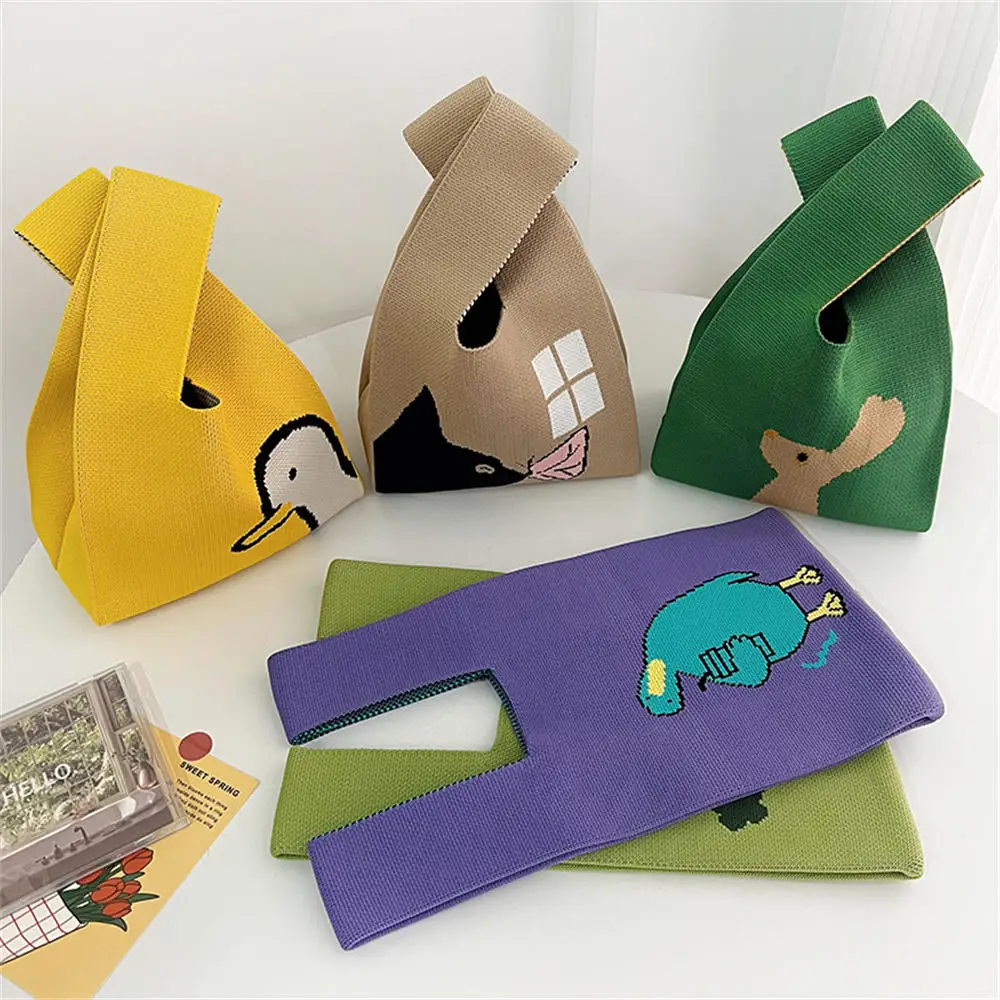 Ins Милая мультяшная ручная работа яркая Женская мини сумка на запястье с узлом