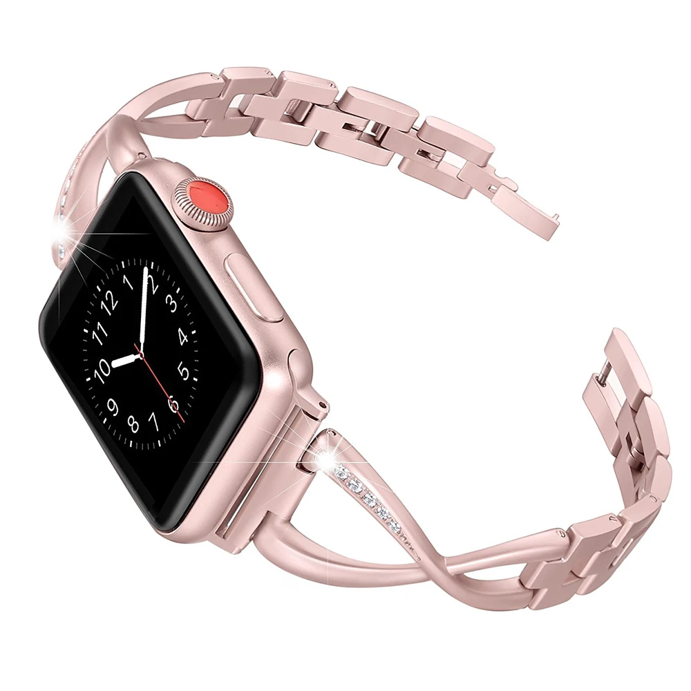 

Ремешок из нержавеющей стали для ремешка apple watch 44 мм, 40 мм, 42 мм, 38 мм, металлический браслет с бриллиантами, ремешок на запястье iwatch 4, 3, 5, se, 6, 7