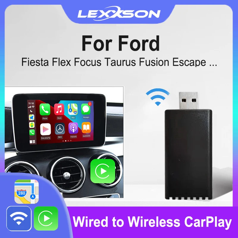 LEXXSON Wired to Wireless CarPlay Adapter For Ford Fiesta Flex Focus Taurus Fusion Edge Escape Expedition Voice Control Maps