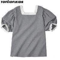 ton lion kids summer trend all match girls t shirt cotton plaid short sleeved boutique childrens clothing 5 12y girls