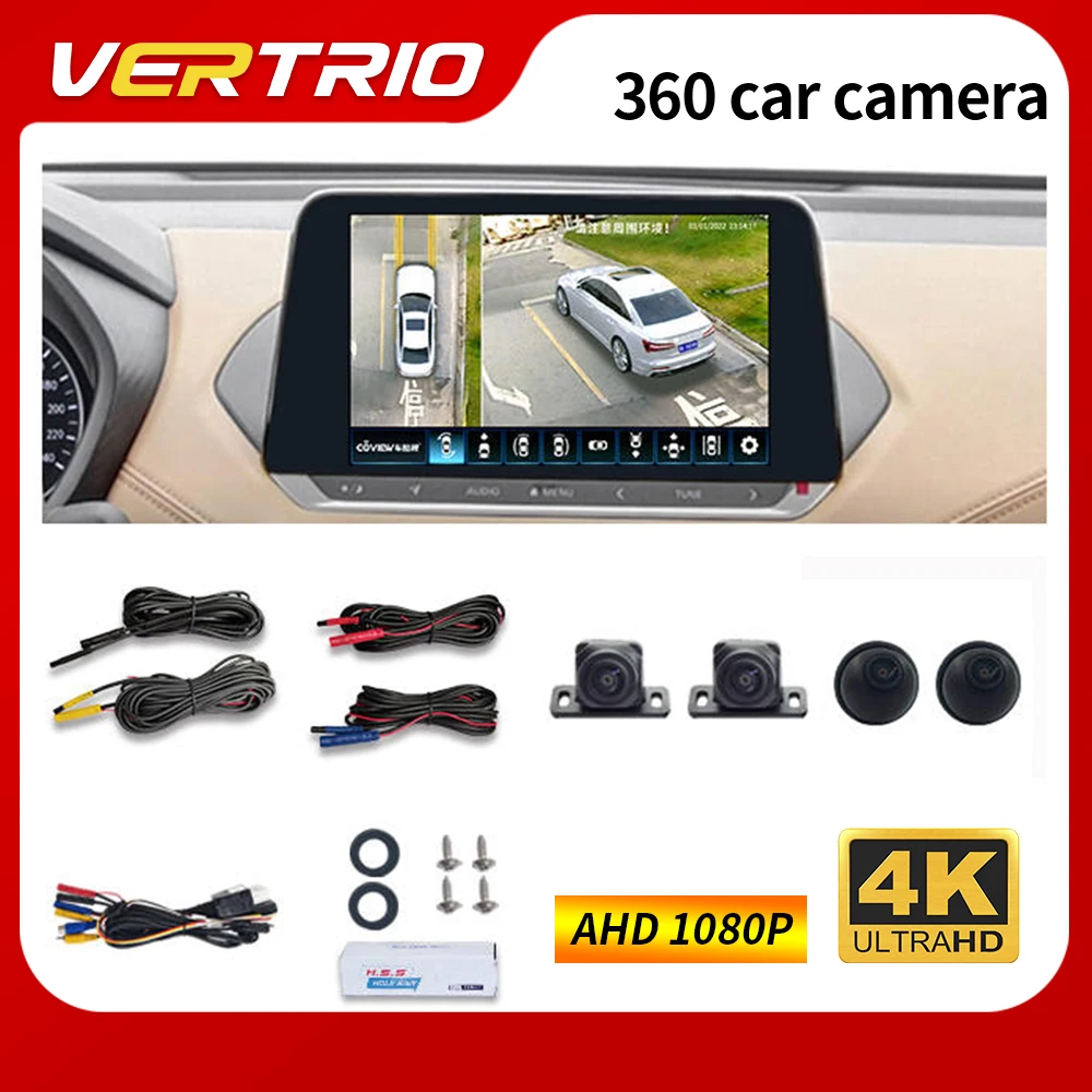

360 Car Camera Panoramic Surround View 4K1080P AHD Right+Left+Front+ Rear View Camera System for Android Auto Radio Night Vision