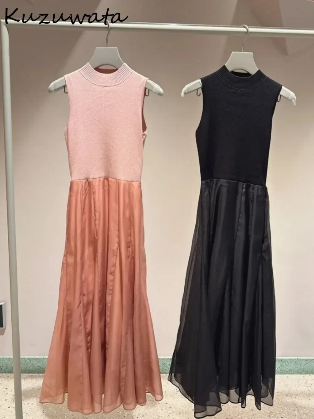 Kuzuwata милые элегантные платья средней длины без рукавов с круглым вырезом вязаный