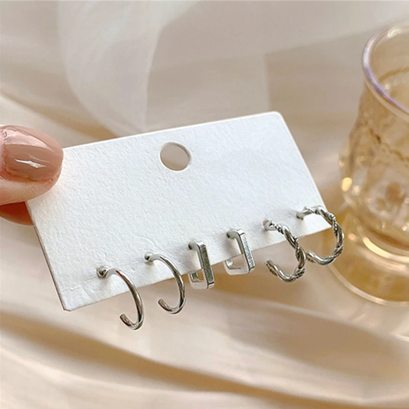 

New Fashion Round Circle Square Earrings Set Metal Geometric Stud Earring For Women Jewelry Gift 6 Pieces/Set Accessories