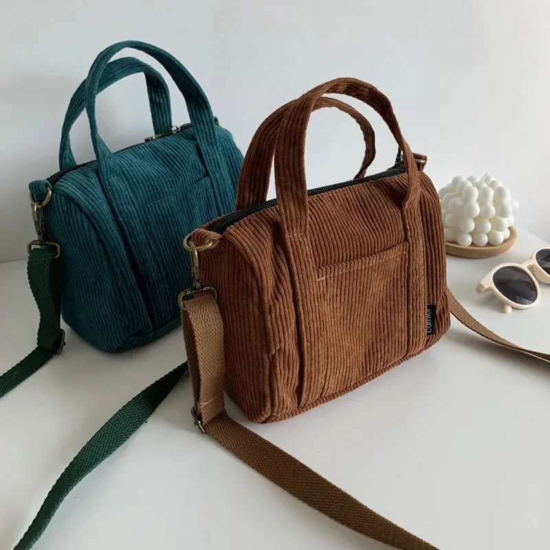 

Women's Corduroy Shoulder Bag Female Vintage Canvas Small Handbag Zipper Totes Ladies Casual Purse Cloth Pouch For Girl