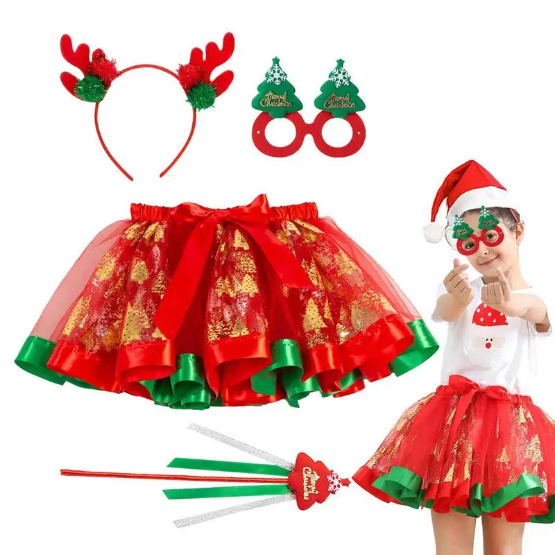 

Christmas Tutu Fashionable Christmas Skirt Princess Ballet Dress Christmas Costume Dance Dress Tutu Skirt With Headband Supplies