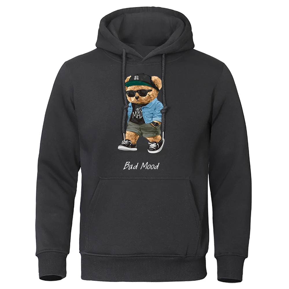 

Get Mad Bad Mood Walking Silent Teddy Bear Hoody Mens Casual Clothes Casual Loose Pullover Streetwear Warm Fashion Men Hoodies