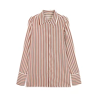 blouse women 100 silk striped printed long sleeves high quality ladies straight casual design top shirt new fashion