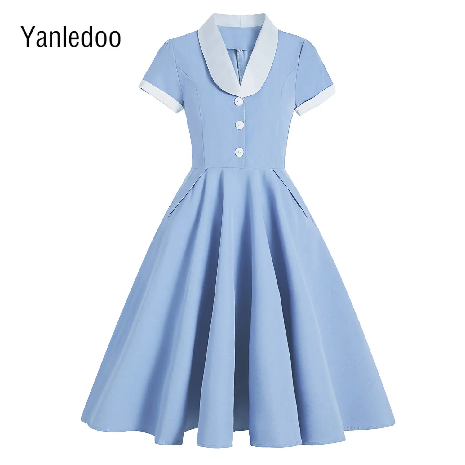 

Patchwork Color Collar Dress For Women Annual Party Performance Costume Retro Skirt Palace Waist Light Dresses Vestidos