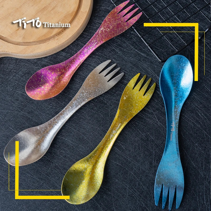 

Титановая Ложка Spork Ультралегкая посуда, портативная уличная походная посуда 2 в 1