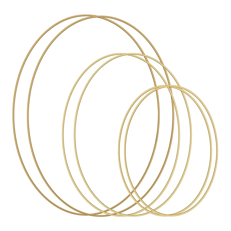 

6 шт. золотые металлические кольца для рукоделия, 3 размера проволочные кольца, металлические фотокольца для Ловца снов, макраме, флористики