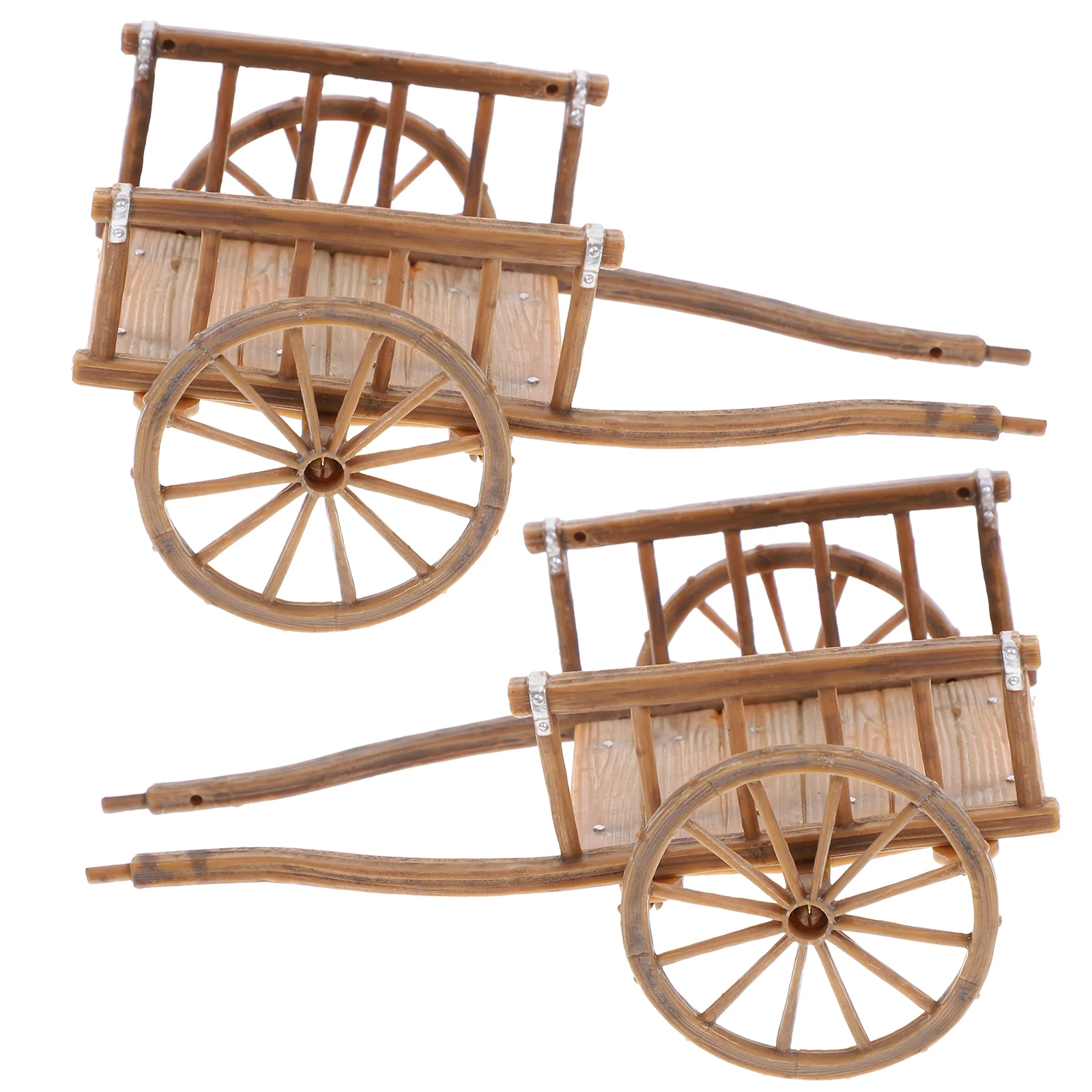 

2 Pcs Tabletop Miniatures Cart Model Kids Toy Container Supplies 16X8.5X7CM Brown Abs Toddler