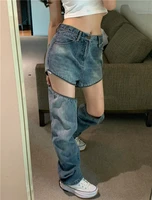 jeans ripped mopping jeans ladies summer new loose high waist straight design zipper retro old wide leg pants pants