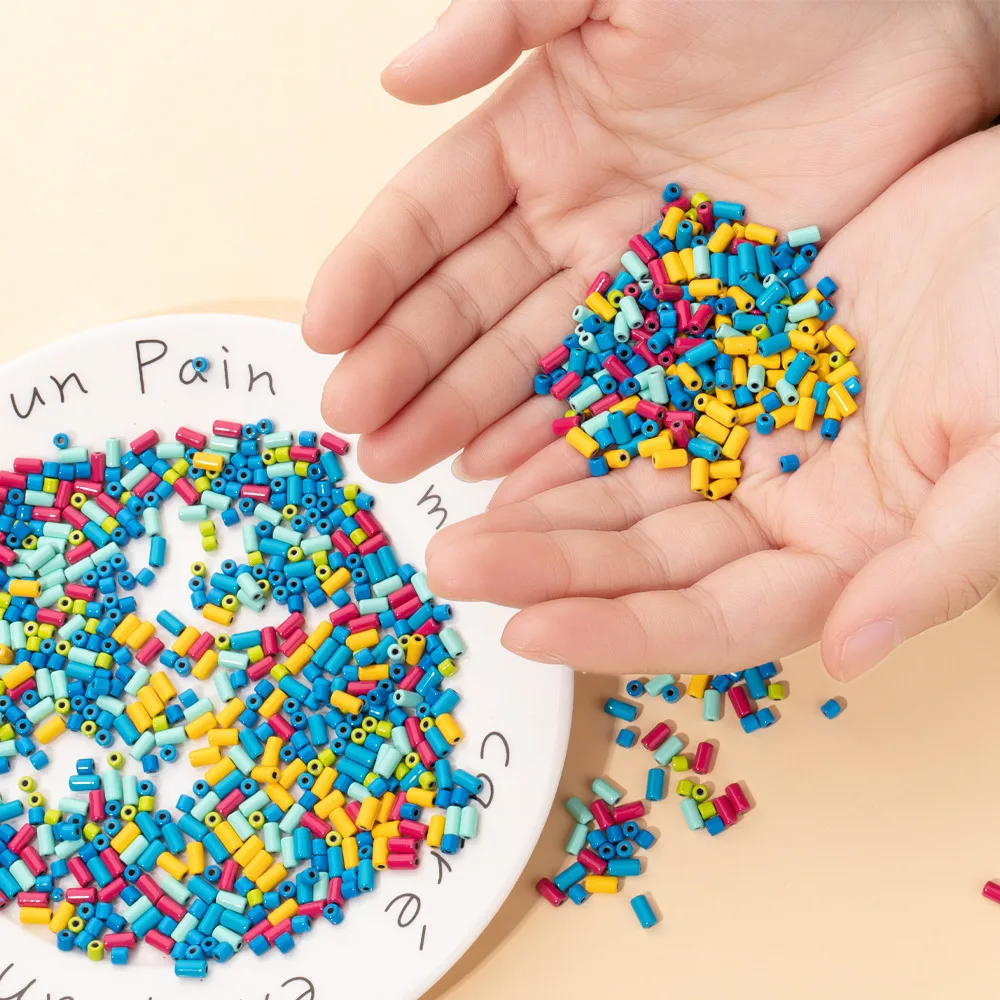 30pcs/lot 3x3mm Free Combination Colorful Enamel Cylindrical Metal Spacer Beads for DIY Bohemia Bracelet Necklace Jewelry Making