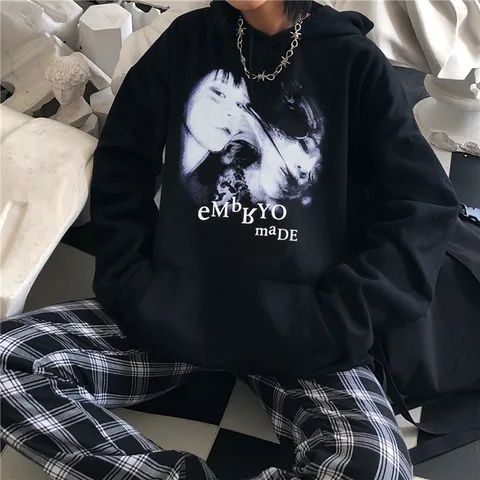 Women Clothing 2022 New Stock Women's Hoodie Harajuku Couples Face Print Hoodie Goth Y2k Top Winter Clothes Women Goth