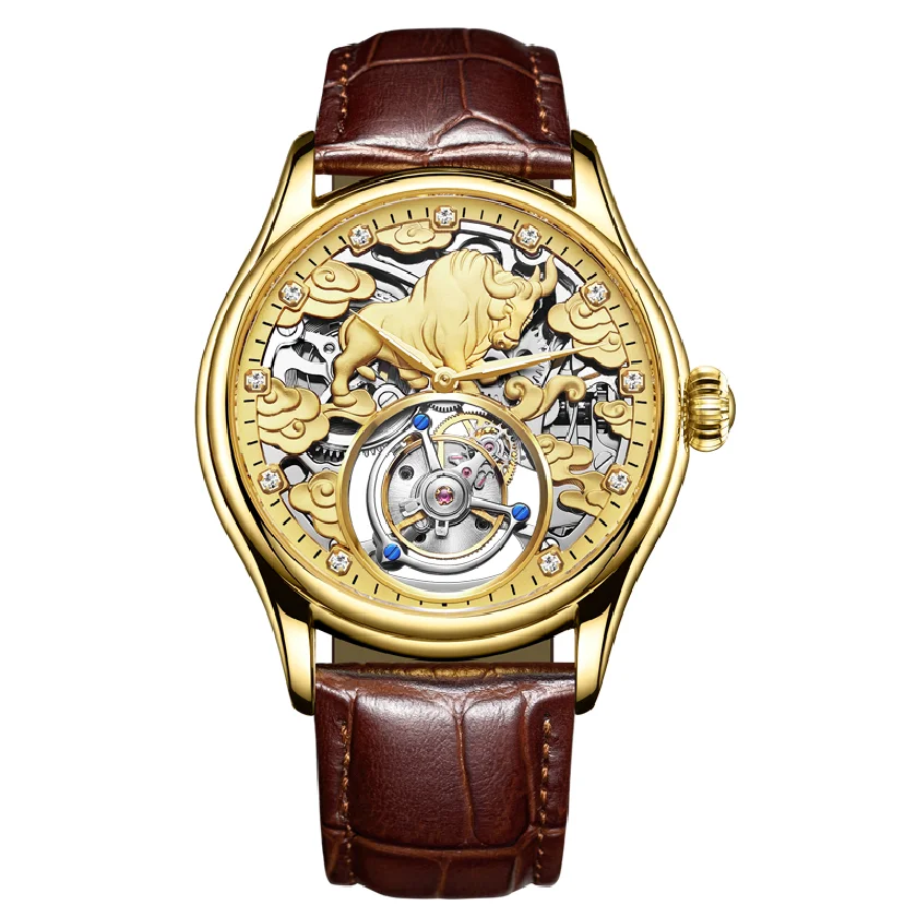 

Luxury Zodiac Bull Men's Skeleton Tourbillon Watch Sapphire Dial Ultra High-end Men's Real Tourbillon Movement Mechanical Watch