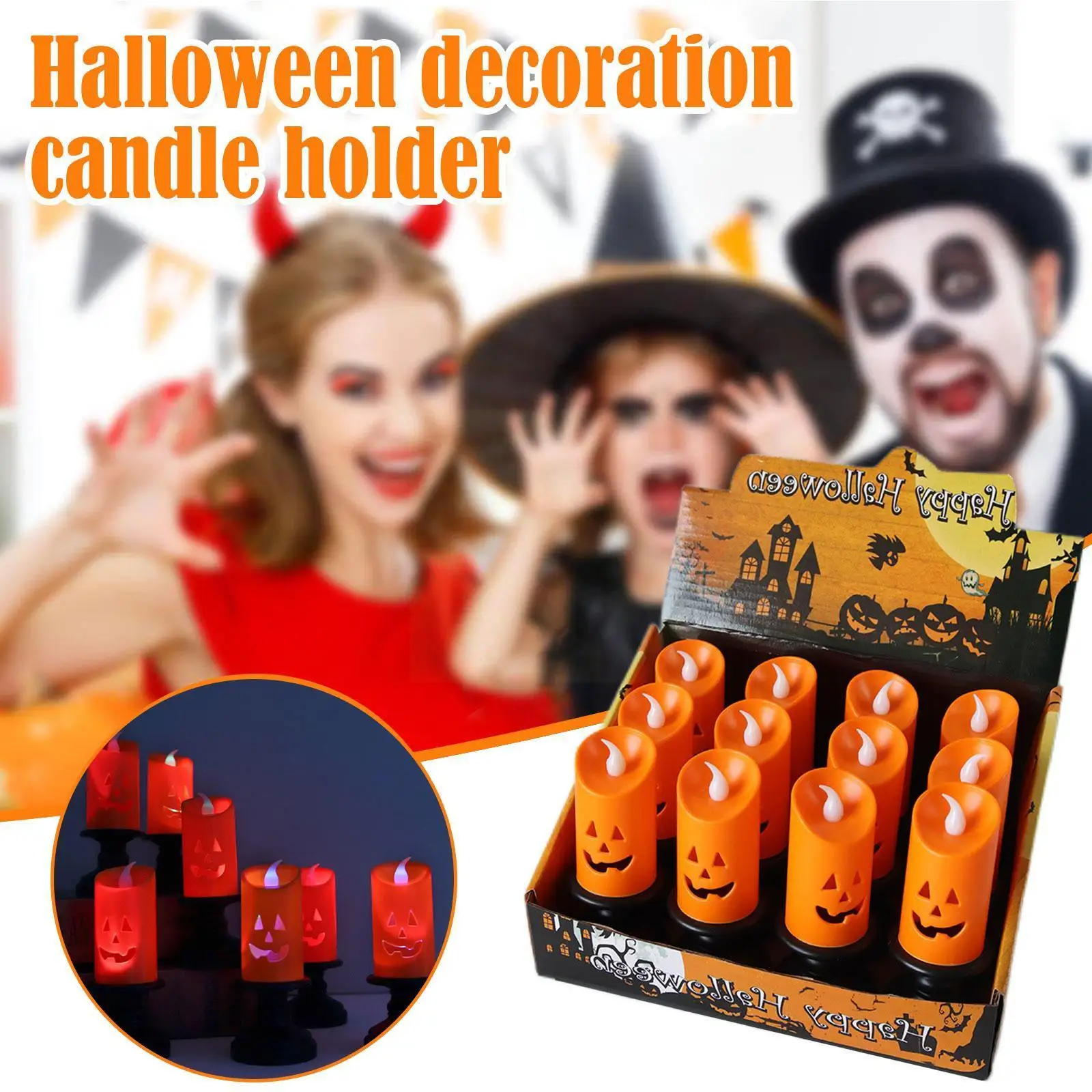 

Halloween Lights Led Candle Pumpkin Candlestick Happy Halloween Party Decoration For Home Haunted House Horror Props Kids G J4u9