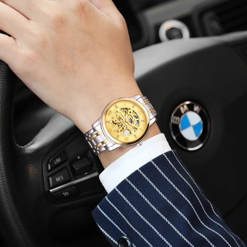 Роскошные автоматические механические мужские часы из нержавеющей стали