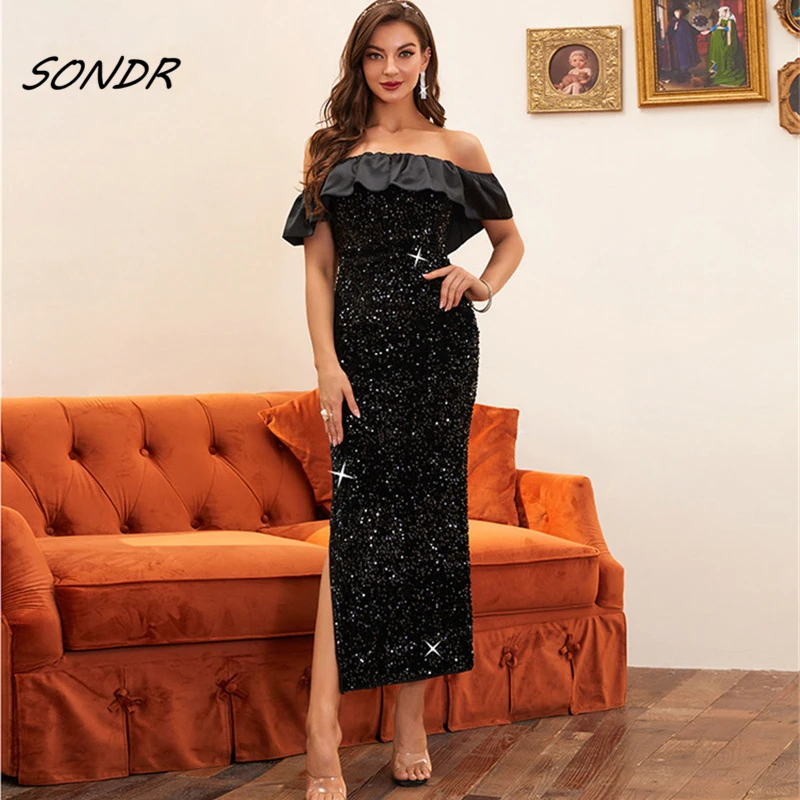 

Sequins Long Sleeve Maxi Dress 2022 Sexy Party Night Dress for Women Summer