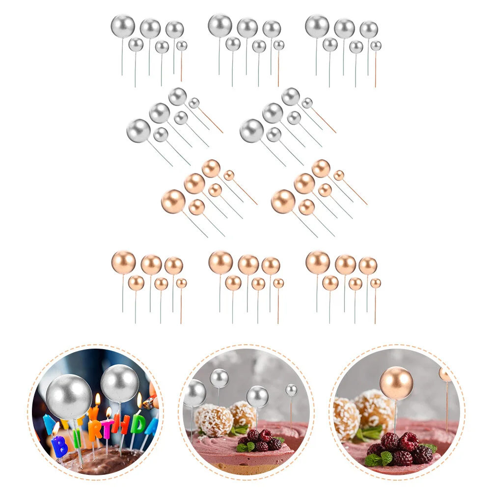 

60 Balloon, and Silver Cupcake Toppers Pearl Cake Picks Cake